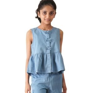 Symbol Girl's Solid Denim Regular Fit Woven Top